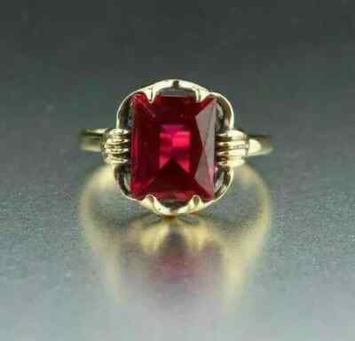 Damen Verlobungsring 14K Gelbgold vergoldet Silber 2 Karat roter Rubin Lab Cr...