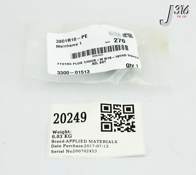 20249 APPLIED MATERIALS FTGTBG PLUG 1/4VCR-M 9/16-18THD 5/8HEX