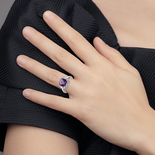 Sterlingsilber Diamant & Karoschliff Amethyst Ring Größe 8 für Frauen 2,94 gm - Bild 6 von 6