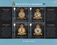 Royal Air Force RAF SQUADRONS III No.100/202/208/233 Stamp Sheet 2014 Gibraltar