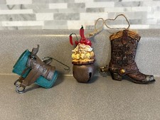 Western Cowboy Christmas Ornaments Santa Cowboy on Bell w Peppers, Boot  Saddle