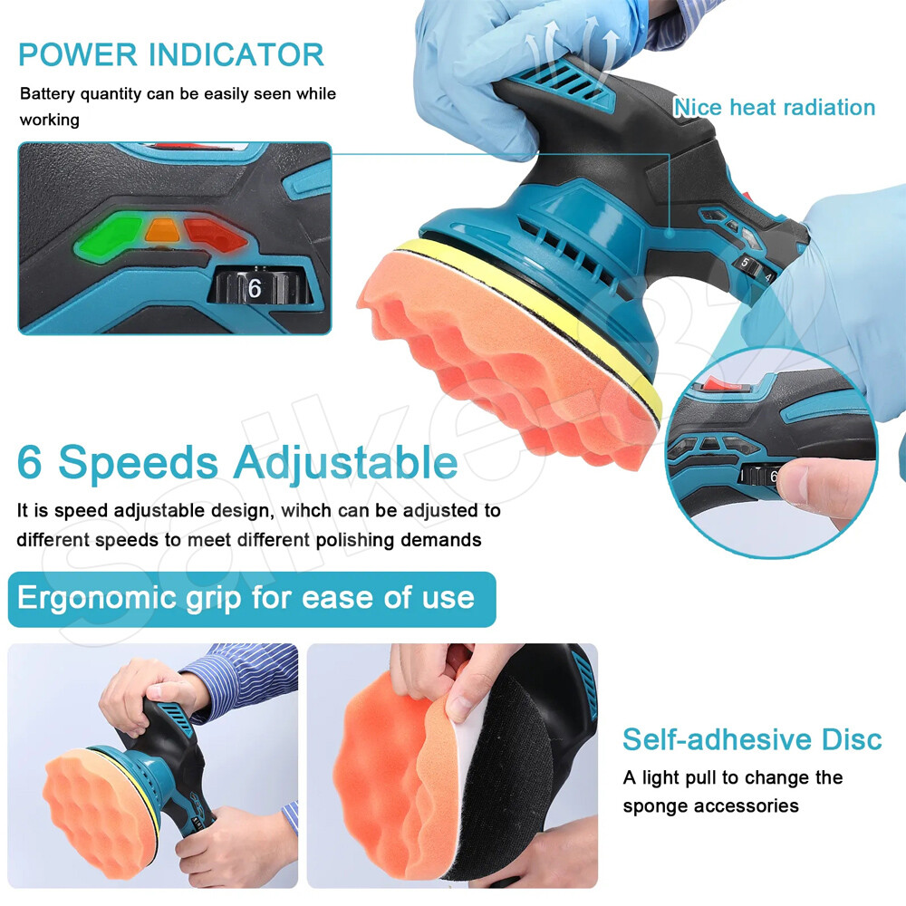 Polisseuse Excentrique 6 Pouces Pour Batterie Makita 21V - 8 Vitesses, 150 Mm, Idéale Pour Voiture