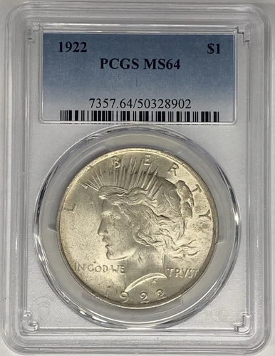 1922 Peace Silver Dollar Coin PCGS MS 64 (10) A