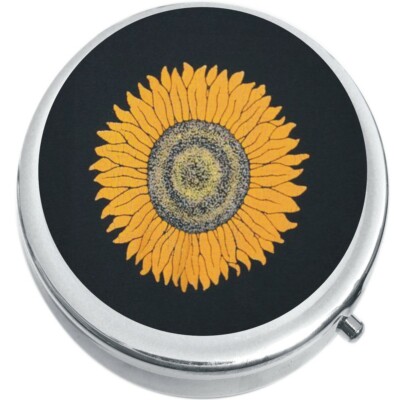 Sunflower on Black Medicine Vitamin Pill Box