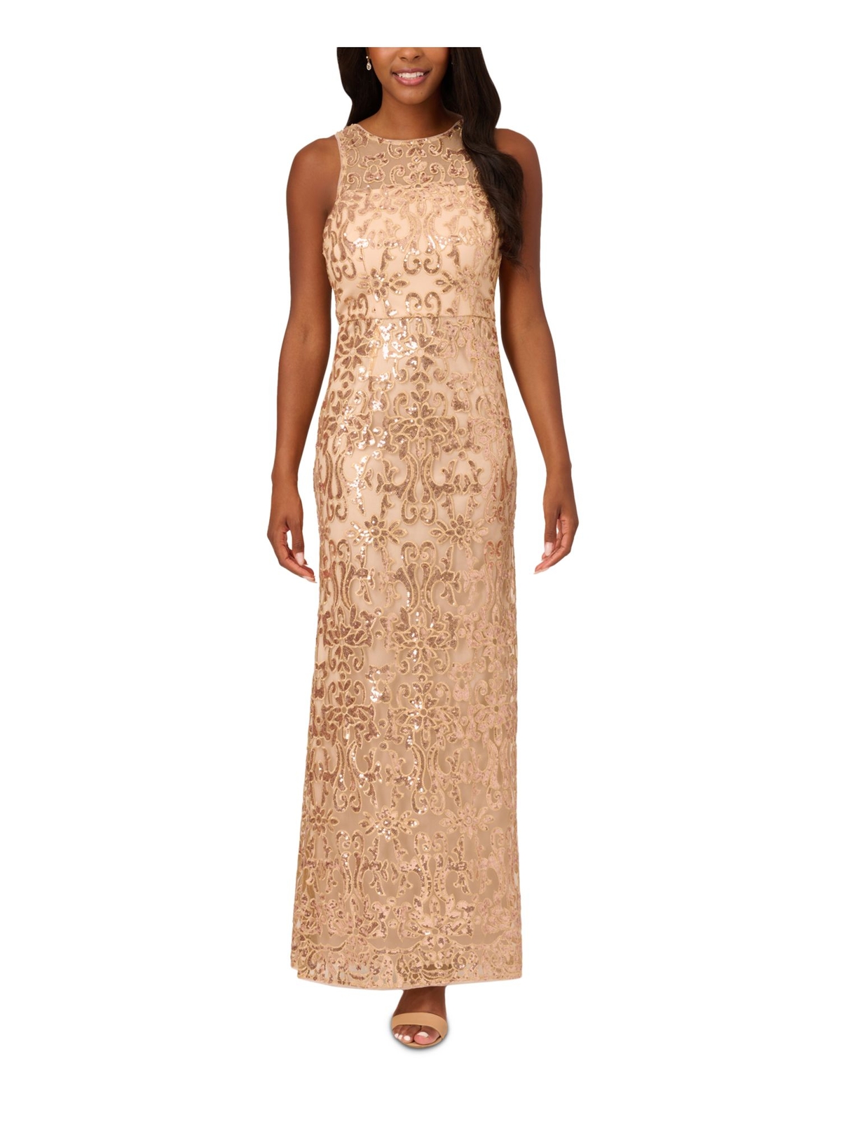 Женское вечернее платье с удлиненным разрезом сзади на золотистой подкладке от PAPELL STUDIO 0