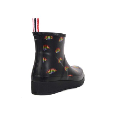 靴 HUNTER Logo Print Short Rain Boots 23cm Hunter Women's Play Short Mini Rainbow Print Rubber Boots