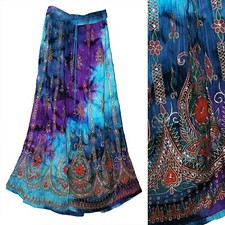 Plus Size XL To 2X Indian Ethnic Floral Sequin Maxi Skirt For Women Boho Hippie