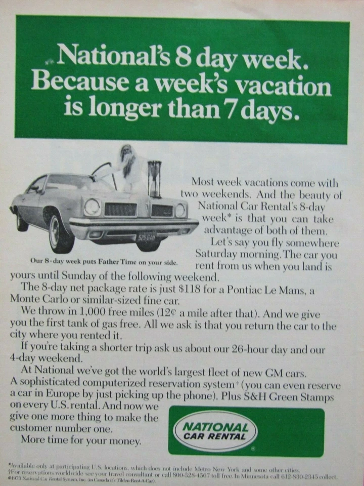 1973 Pontiac Le Mans Vintage National Car Rental Original Print Ad-8.5 x 11" - Image 4 of 4
