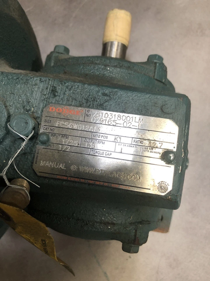 BALDOR RELIANCE MOTOR 6P56H3884 .5HP 1725RPM W/ DODGE GEAR BOX - NOS - Image 3 of 4
