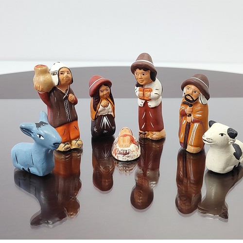 Juego de 7 estatuillas de belén de arcilla pintadas a mano cerámica peruana mini arte popular 1-3" - Imagen 2 de 11