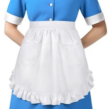 White Waist Apron for Women with Pockets, Maid Apron for Kitchen Cooking Wait...