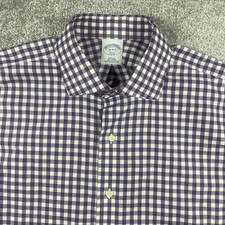 Brooks Brothers Dress Shirt Mens 16 4 5 Slim Fit Non Iron Gingham Plaid Purple