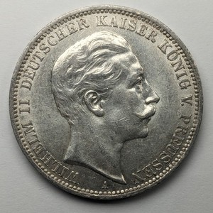 1911 A Prussian Germany 3 Marks .900 Fine Silver