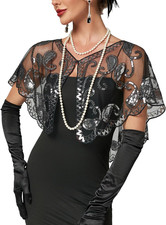 1920S Shawl Wraps Sequin Beaded Evening Cape Bridal Shawl Bolero Flapper Cover U
