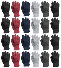 24 Pairs of Beanies, Bulk Thermal Winter Glove Solid Black Assorted Gloves 