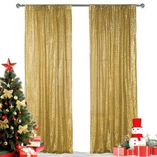 2 PCS 2x8ft Gold Sequin Backdrop Curtain Glitter Party Wedding Drapes