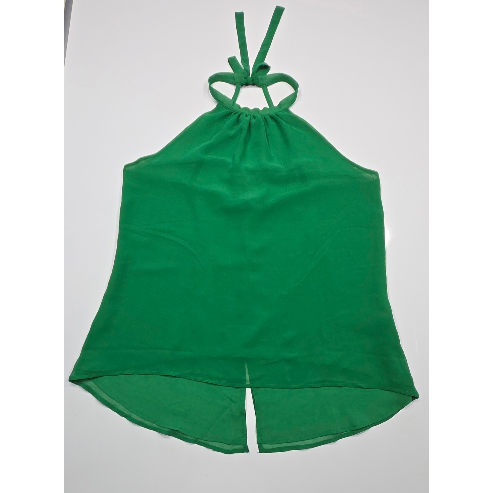 New York & Company Sweet Pea Green Halter Top Sleeveless Blouse Size L