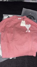AMI Paris Black Men s Crewneck Sweater with Red Embroidered Logo-Size Medium