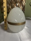 Vintage Murano Cenedese Style Frosted Cut Glass Egg Trinket Box Gilt Bronze 6"