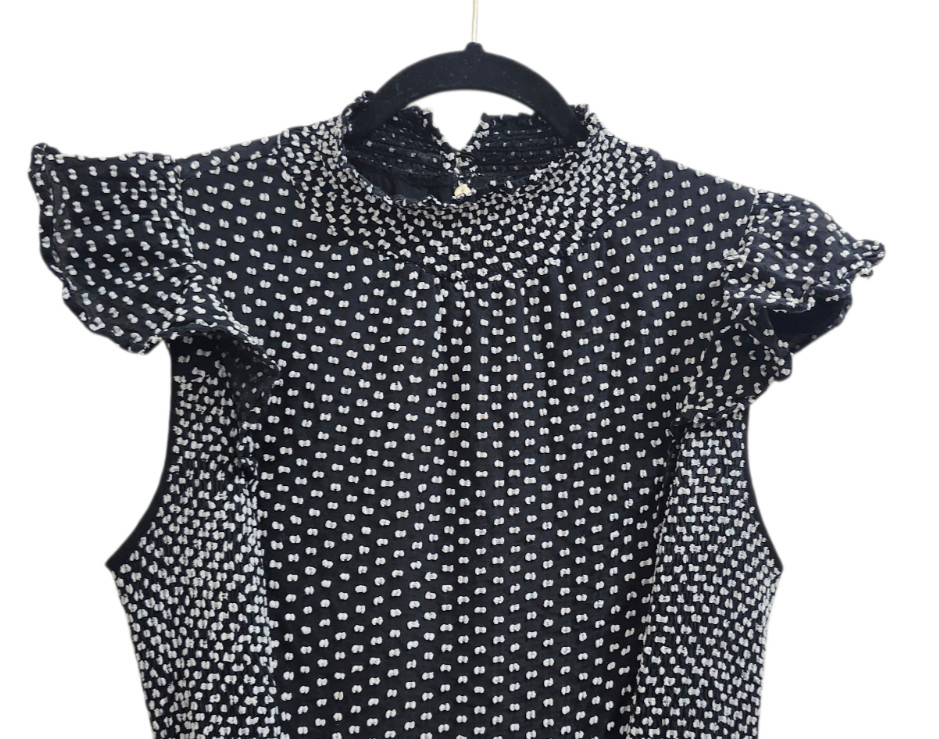 Kate Spade Clip Dot Midi Dress Black White High Neck Ruffle A-Line Silk Blend 6 thumbnail 3