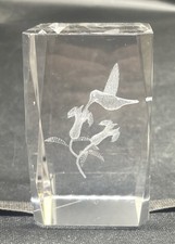 Laser Etched Hummingbird Halographic Paperweight