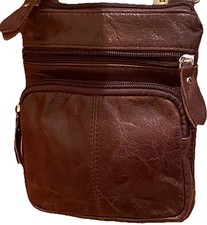 Unbranded Brown Crossbody Bag Multi Zip Pocket Organizer Adjustable Strap Unisex