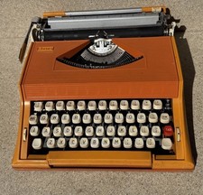 Orange Sears Chevron Portable Typewriter With Case 1970 Vintage From Portugal thumbnail