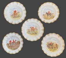 Royal Crown Derby Fox Hunting Plates Set 5 Hand Painted Bone China 22cm