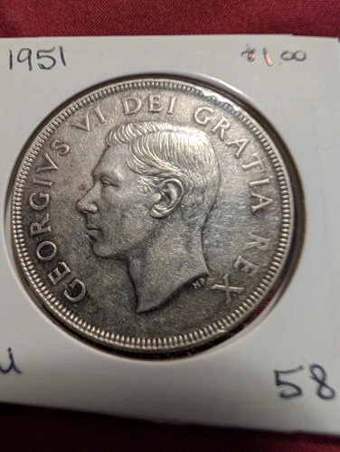1951 LIGHTLY TONED  UNCIRCULATED CANADIAN SILVER DOLLAR COIN-MONEY