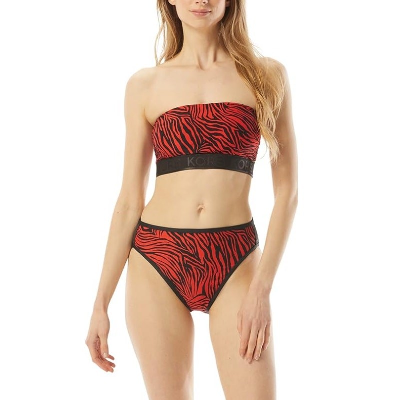 New Michael Kors Zebra Zip Back Bandeau Swim Top Size Large