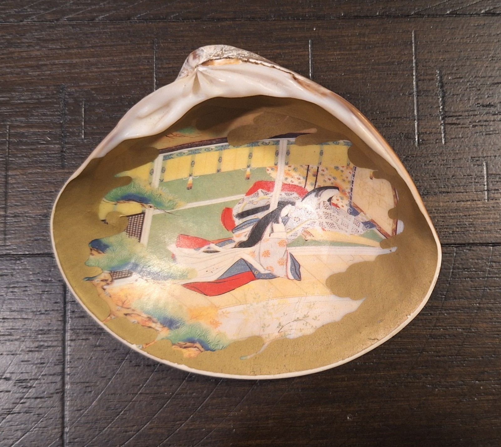 Japanese Vintage Kai-Awase Hand Painted Matching Game Clam Shell