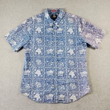 Reyn Spooner Shirt Mens XL Blue Hawaiian Aloha Floral Short Sleeve Button Up