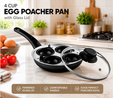 Egg Poacher 4 Cup Pan Non Stick Egg Poaching Pan Aluminium Poached Egg Maker