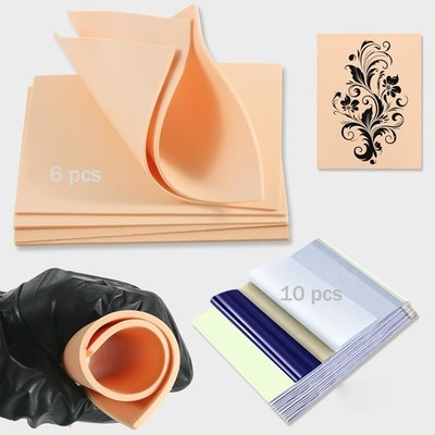 16Pcs Tattoo Practice Skins with 6pcs 5.91x7.87in + 10 Paper, Red 
