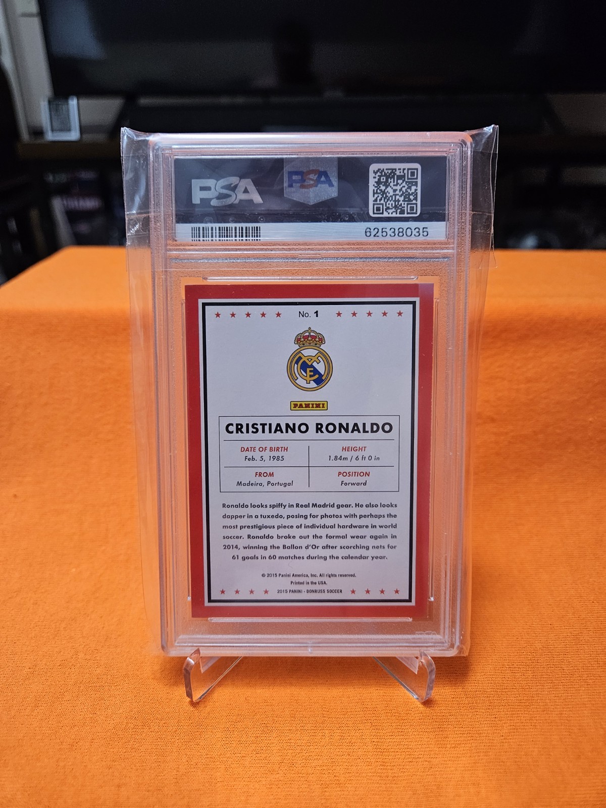 2015 Panini Donruss #1 Cristiano Ronaldo PSA 8 view 4