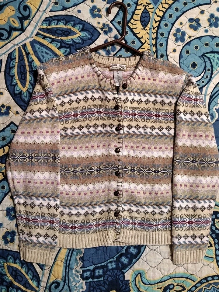 Heirloom Collectibles Colorful Cardigan Grandma Core Striped Large Vintage Foto 2 de 4