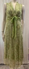 Jonathan Martin Green Abstract Print Chiffon Dress Lined Zip up Size 8