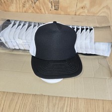 Vintage Blank Otto Trucker Hat Cap Black White Foam Front Panel Mesh Adj SnapNOS