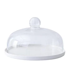 Ceramic Cake Stand with Lid: 8inch Glass Cake Stand with Dome Multifunctional...