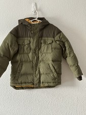 Lands End Kids Size L/7 Green Down Puffer Jacket Hood Pockets Winter Warm Coat
