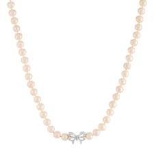 Finecraft Freshwater Cultured Pearl Bow Necklace with Diamond in Silver, 17"