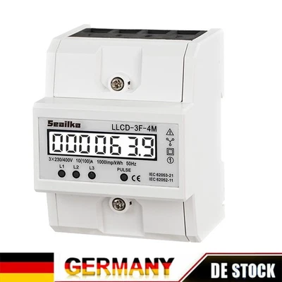 SEAILKA Drehstromzähler geeicht für DIN Hutschiene + 5(100)A 230/400V 3 Phasen 4 Draht