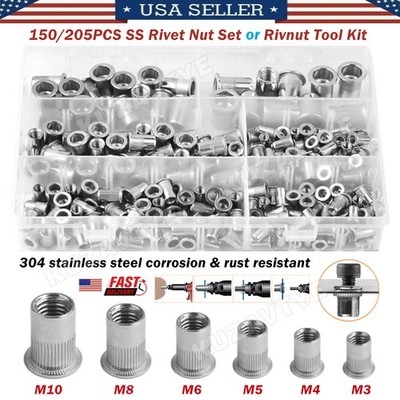 150~615Pcs Rivet Nut Kit Metric M3~M8/M10 Stainless Steel Rivnut Combination Set