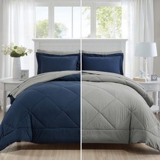 Furnishh King Comforter Set 7 Pieces Bed in a Bag, King, Navy Blue grey