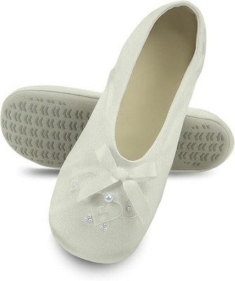isotoner Girl's Satin Ballerina with Embroidered Pearl Slippers NEW Open Box