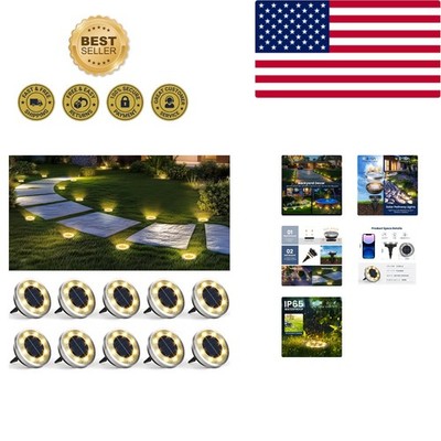 10 Pack Solar Ground Lights Outdoor Waterproof, Solar Powered Pathway Lights,...