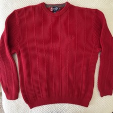 Vtg Chaps Men  s 100 Cotton Cable Knit Sweater XL Red Fisherman Thick Preppy