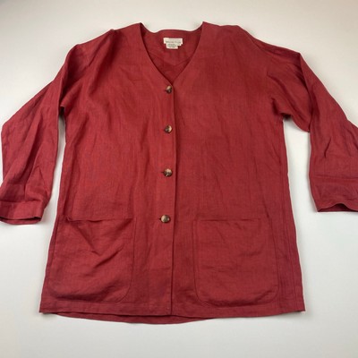 Spencer Tyler 100% Linen Red Jacket Cardigan Over Sized Comfy Women s Small