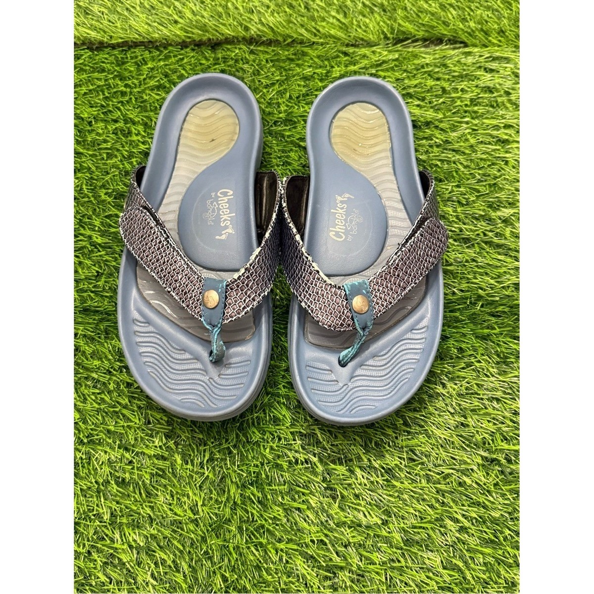 Tony Little Health Sandals Cheeks Faux Snake Skin Thong Flip Flop Bandals Blue 8 View 3