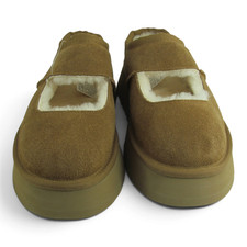 UGG Slippers Womens Size 10 Brown Suede Shearling Lined Clog Platform Slip On